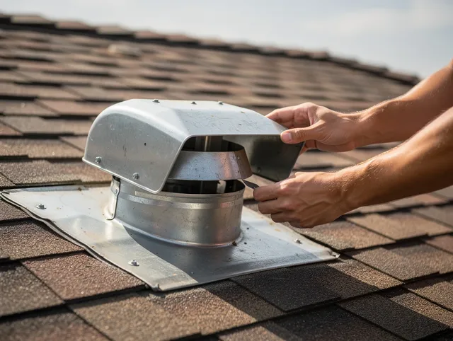New Britain Dryer Vent Cleaning certified technician safely cleaning a roof-mounted dryer vent in New Britain