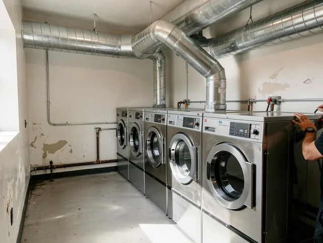 New Britain Dryer Vent Cleaning team performing large-scale commercial dryer vent cleaning in New Britain
