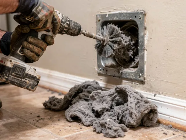 Certified New Britain Dryer Vent Cleaning technician performing dryer vent cleaning in New Britain