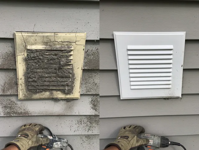 New Britain Dryer Vent Cleaning technician installing high-quality dryer vent cover at a residential property in New Britain