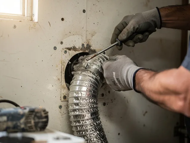 New Britain Dryer Vent Cleaning technician performing precise dryer vent hose installation in New Britain