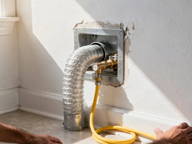 New Britain Dryer Vent Cleaning certified technician performing specialized gas dryer vent cleaning in New Britain